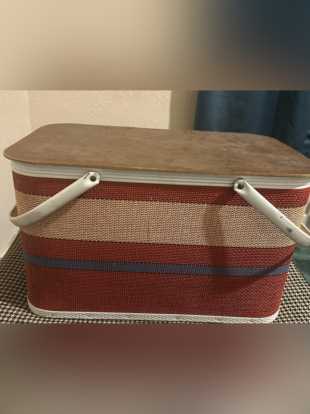 Vintage Redmond Woven Striped Picnic Basket